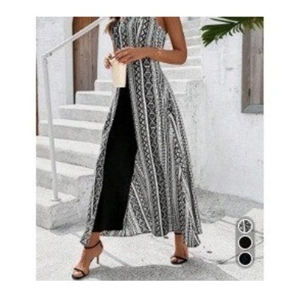 SHEIN Jumpsuit Womens 12 XL‎ Black White  Geometric Tribal Sleeveless Boho